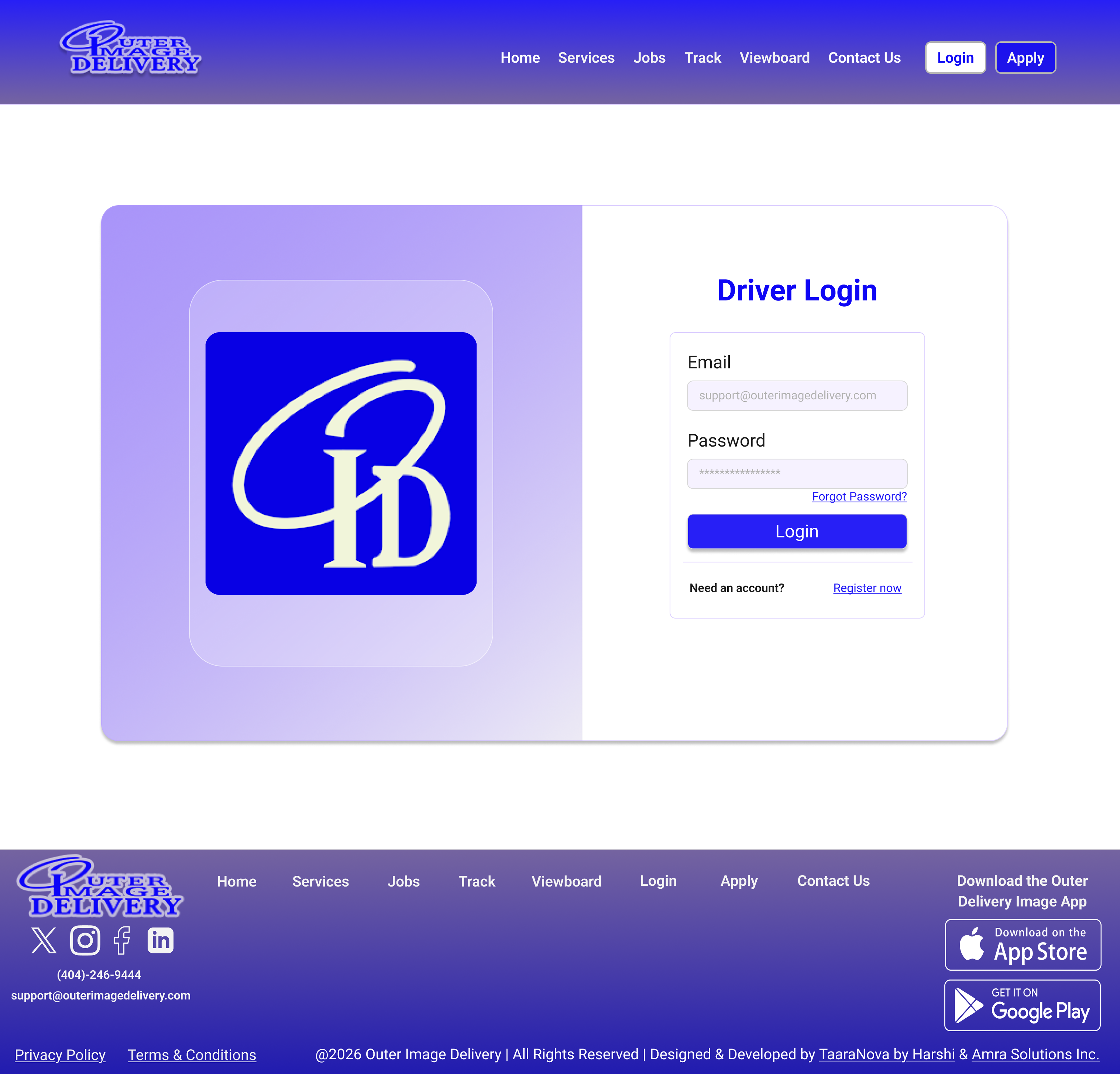 Redesigned Driver Login Page Screenshot